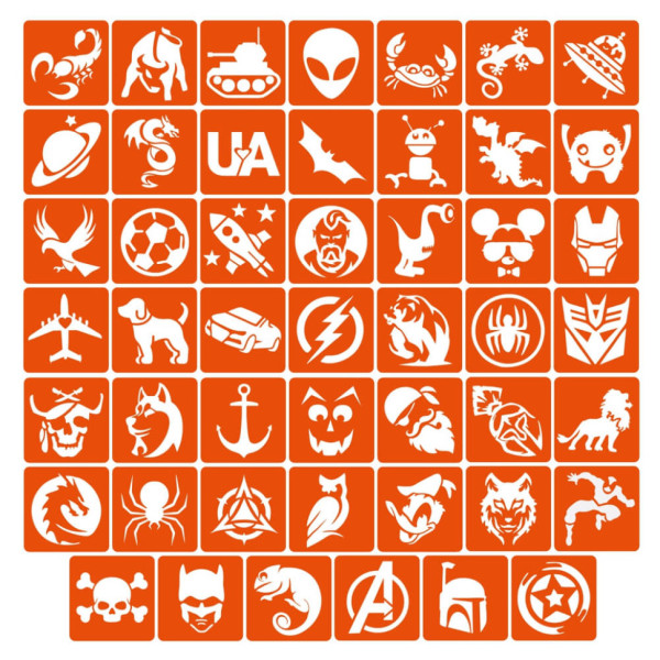 Набір трафаретів для біо-тату «Для хлопчиків №1» boys_simple_1_4x4_48_1 (boys_simple_1_4x4_48_1)