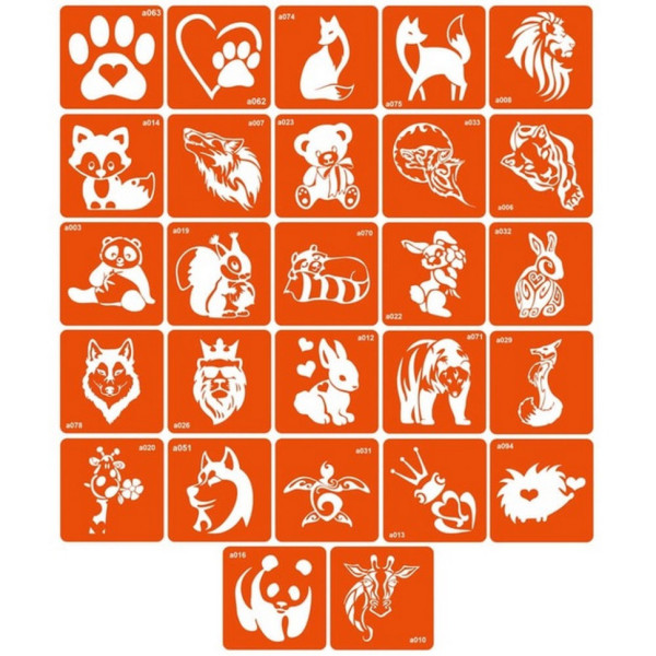 Набір трафаретів для біо-тату "A - тварини" a_simple_5x5_27_1 (a_simple_5x5_27_1)