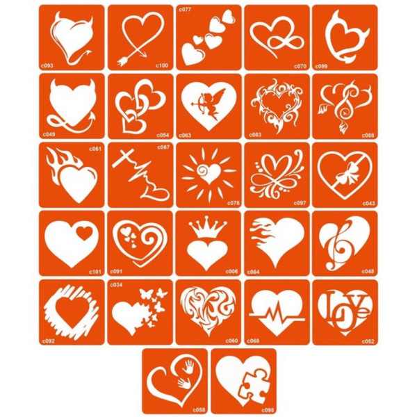 Набір трафаретів для біо-тату "C - сердечка" c_simple_5x5_27_1 (c_simple_5x5_27_1)