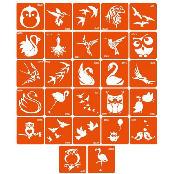 Набір трафаретів для біо-тату "D - птахи" d_simple_5x5_27_1 (d_simple_5x5_27_1)