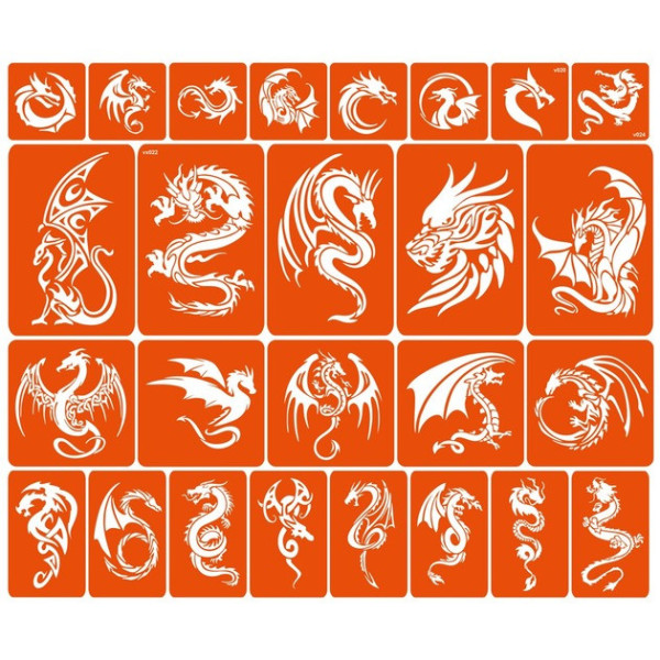 Набір трафаретів для біо-тату "Дракони - великий мікс" dragons-big-mix (dragons-big-mix)