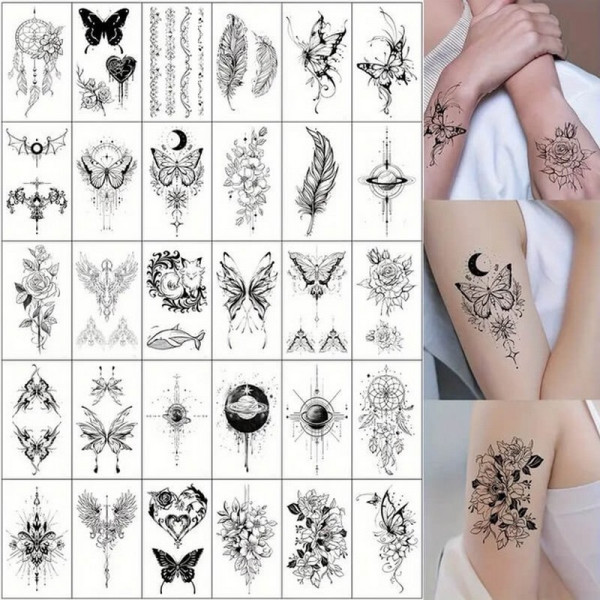 Набір тимчасових тату "Чорні міні" black-tattoo-mini-set-30 із 30 чорних по 9,5 х 5,5 см (black-tattoo-mini-set-30)