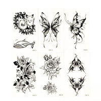 Набір тимчасових тату "Метелики та квіти №1" black-tattoo-mini-set-f01 із 6 чорних по 9,5 х 5,5 см (black-tattoo-mini-set-f01)