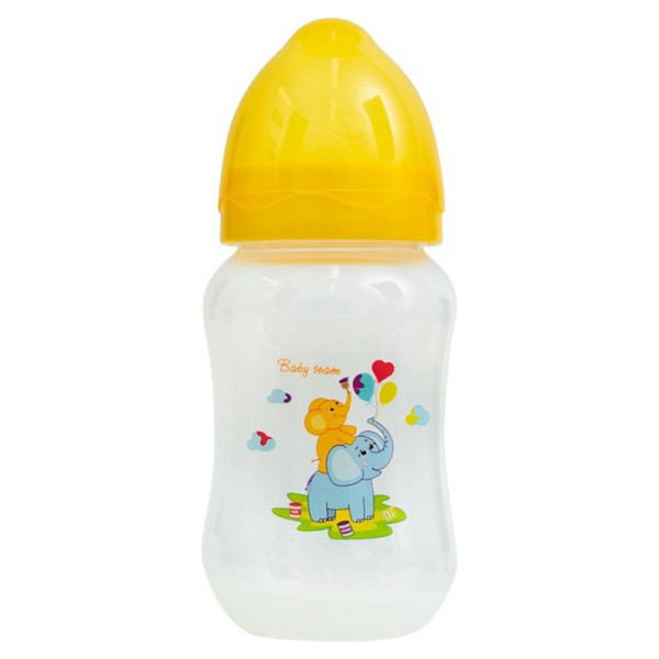 Пляшечка для годування з широким горлом та силіконовою соскою 1002 жовтий 250 мл (1002 жовтий)