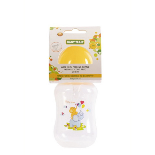 Пляшечка для годування з широким горлом та силіконовою соскою 1002 жовтий 250 мл (1002 жовтий)