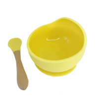 Силіконова тарілка на присосці з дерев'яною ложкою MGZ-0103(Yellow) 300 мл (MGZ-0103(Yellow))