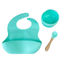 Набір дитячого посуду Силіконова тарілка та слинявчик MGZ-0110(Mint) у коробці (MGZ-0110(Mint))