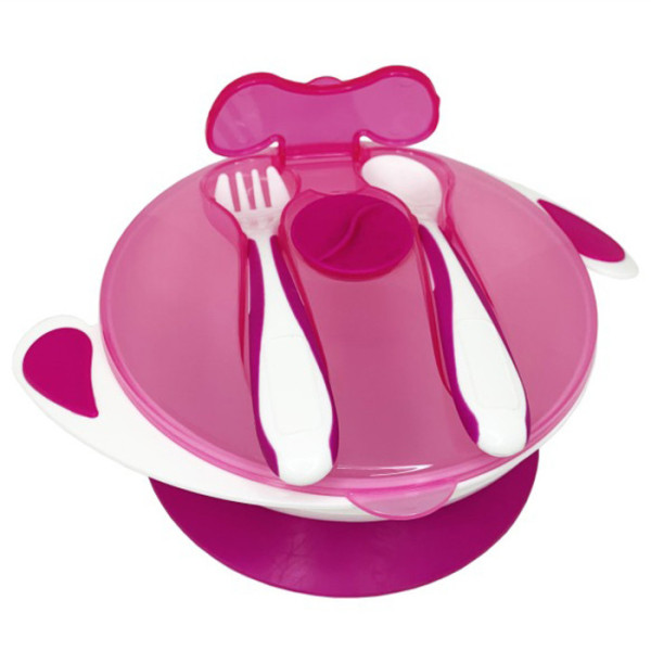 Тарілка на присосці з ложкою та виделкою MGZ-0109(Crimson) 350 мл (MGZ-0109(Crimson))