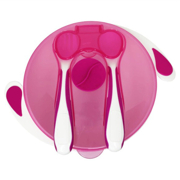 Тарілка на присосці з ложкою та виделкою MGZ-0109(Crimson) 350 мл (MGZ-0109(Crimson))