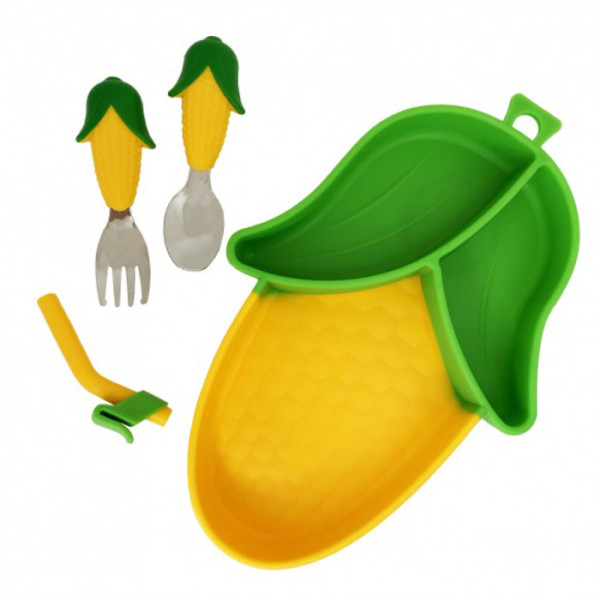 Силіконова тарілка з приладами "Кукурудза" MGZ-0124 (MGZ-0124)