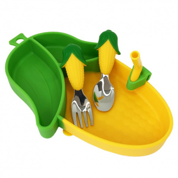 Силіконова тарілка з приладами "Кукурудза" MGZ-0124 (MGZ-0124)