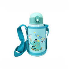 Термос-поїльник з силіконовою трубочкою MGZ-0318(Turquoise) чашкою, в чохлі з ремінцем, 550 мл (MGZ-0318(Turquoise))