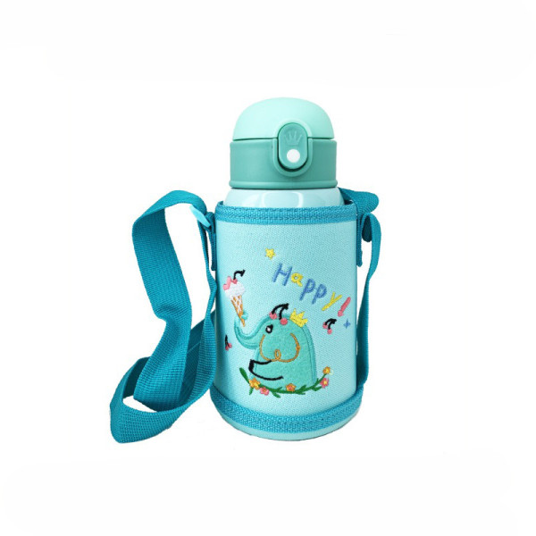 Термос-поїльник з силіконовою трубочкою MGZ-0318(Turquoise) чашкою, в чохлі з ремінцем, 550 мл (MGZ-0318(Turquoise))