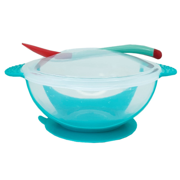 Тарілка на присосці прозора MGZ-0100(Turquoise) з термоложкою та кришкою (MGZ-0100(Turquoise))