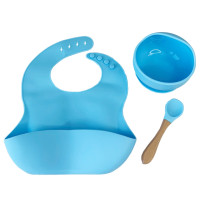 Набір дитячого посуду Силіконова тарілка та слинявчик MGZ-0110(Blue) у коробці (MGZ-0110(Blue))