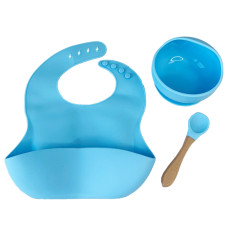 Набір дитячого посуду Силіконова тарілка та слинявчик MGZ-0110(Blue) у коробці (MGZ-0110(Blue))