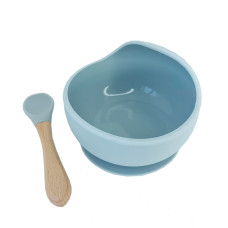 Силіконова тарілка на присосці з дерев'яною ложкою MGZ-0103(Grey) 300 мл (MGZ-0103(Grey))