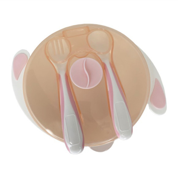 Тарілка на присосці з ложкою та виделкою MGZ-0109(Peach) 350 мл (MGZ-0109(Peach))