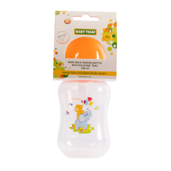Пляшечка для годування з широким горлом та силіконовою соскою 1002 помаранчевий 250 мл (1002 помаранчевий)