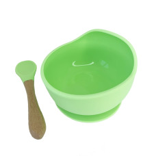 Силіконова тарілка на присосці з дерев'яною ложкою MGZ-0103(Green) 300 мл (MGZ-0103(Green))