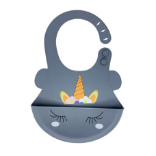 Слинявчик силіконовий "Єдиноріг" MGZ-0615(Grey) з кишенею (MGZ-0615(Grey))