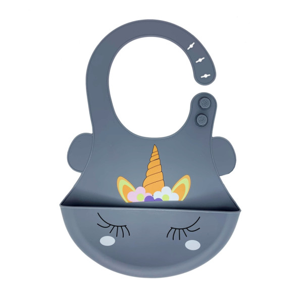 Слинявчик силіконовий "Єдиноріг" MGZ-0615(Grey) з кишенею (MGZ-0615(Grey))