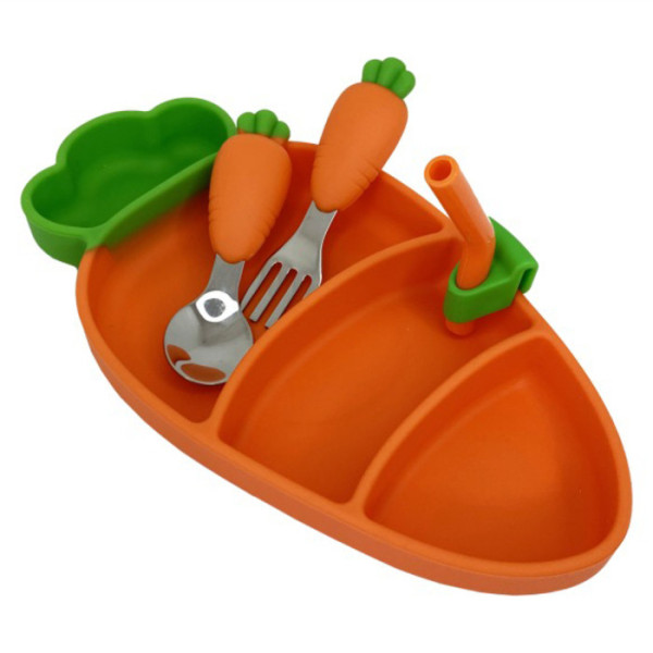 Дитяча силіконова тарілка з приладами "Морква" MGZ-0121 (MGZ-0121)