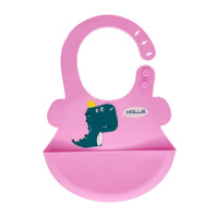 Слинявчик силіконовий "Діно" MGZ-0616(Soft-Pink) з кишенею (MGZ-0616(Soft-Pink))