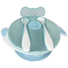 Тарілка на присосці з ложкою та виделкою MGZ-0109(Light-Blue) 350 мл (MGZ-0109(Light-Blue))