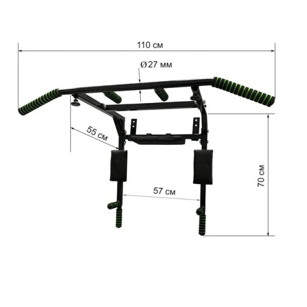 Турнік-бруси настінний Iron 4 в 1 з м'якими ручками чорний NE-TR-4B (NE-TR-4B)