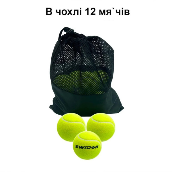 Набір м'ячів для великого тенісу SWDN Tennis Ball NE-TT-12 в чохлі 12 штук (NE-TT-12)