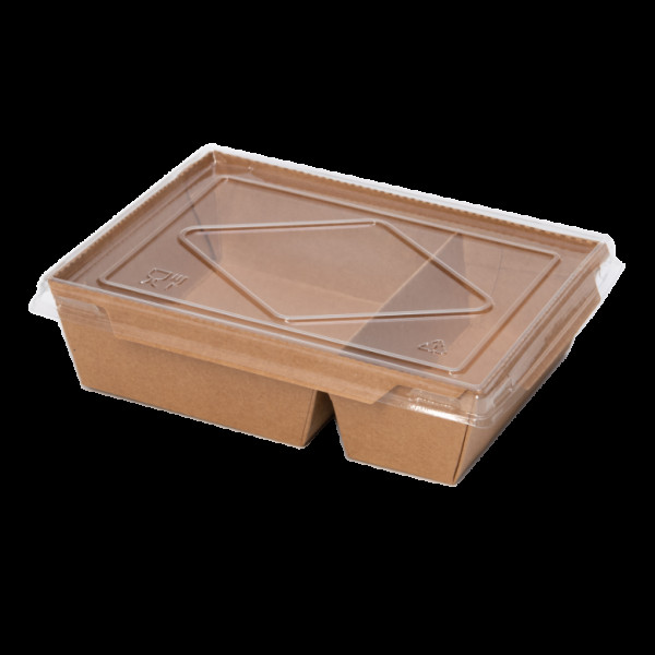 Контейнер крафтовий на 2 поділи з кришкою 1200мл (50шт/уп|200шт/ящ)(K2K1200)