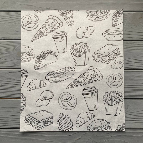 Обгортковий папір жиростійкий 30г 280х330мм з друком 1000шт/уп