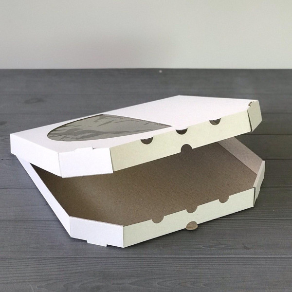 Коробка для піци з вікном біла 300х300х30 (100 шт)