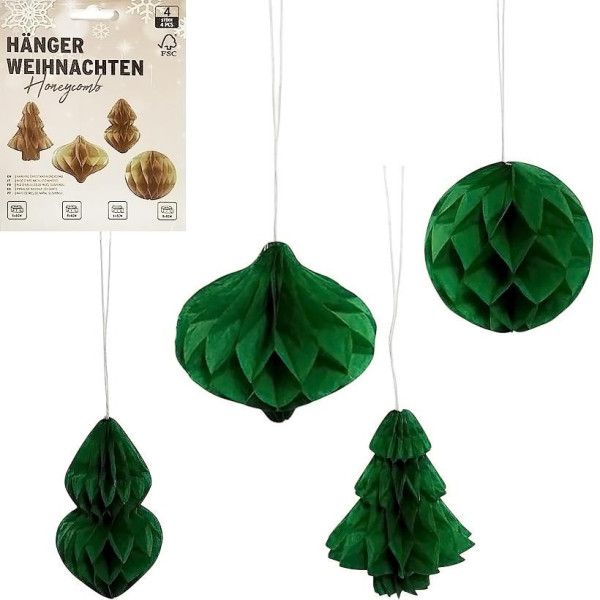Набір підвісних паперових новорічних прикрас "Зелені фігури" CG-2, 4 шт (CG-2)