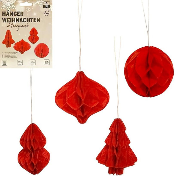Набір підвісних паперових новорічних прикрас "Червоні фігури" CG-1, 4 шт (CG-1)