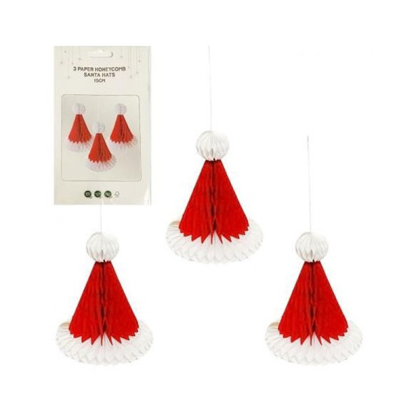 Набір підвісних паперових новорічних прикрас "Шапка Санти" CG-8, 3 шт (CG-8)