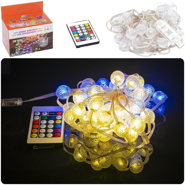 Гірлянда RGB з пультом "Кулька велика" D-52 Smart, USB 50L 5 метрів, змінює колір  (D-52)