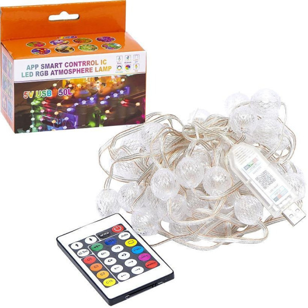 Гірлянда RGB з пультом "Кулька велика" D-52 Smart, USB 50L 5 метрів, змінює колір  (D-52)