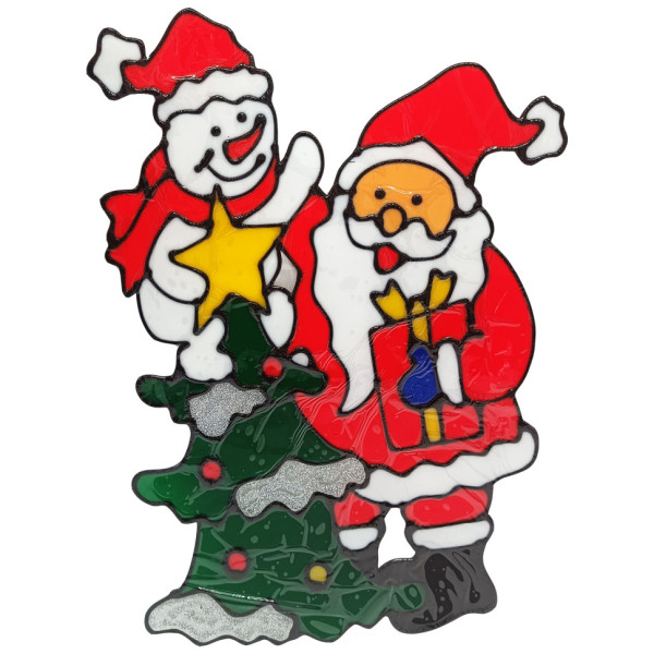Силіконова наклейка на скло "Санта Клаус зі сніговиком" 13-65-6, 25 х 30 см (13-65-6)