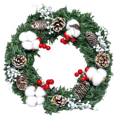 Вінок новорічний з шишками та бавовною 84164 (116230) діаметр 35 см (84164)
