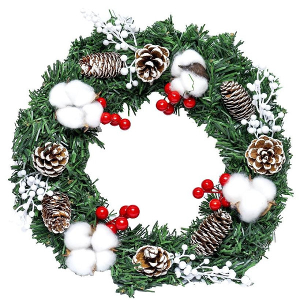 Вінок новорічний з шишками та бавовною 84164 (116230) діаметр 35 см (84164)