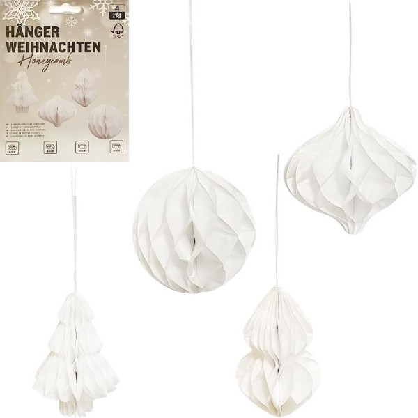 Набір підвісних паперових новорічних прикрас "Білі фігури" CG-3, 4 шт (CG-3)