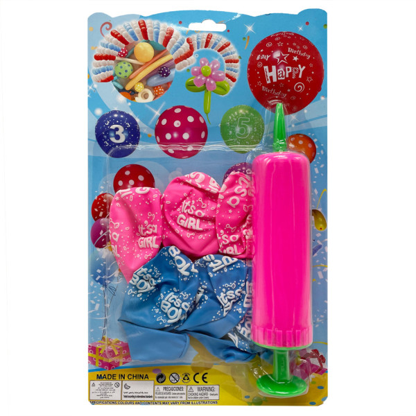 Набір Повітряних кульок "It's a girl/It's a boy" MK5478 насос, 6 шт, на аркуші Рожевий (MK5478(Pink))