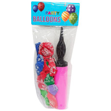 Повітряні кульки "Happy Birthday" MK 5482(Pink) 12 дюймів, 10 штук, 7 кольорів, насос 27 см (MK 5482(Pink))