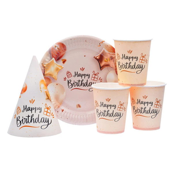 Набір посуду з ковпачками "Happy Birthday" кульки 8020-0030 на 10 осіб