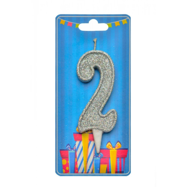 Свічка для торта "Цифра 2" 8011-0003 срібло блиск