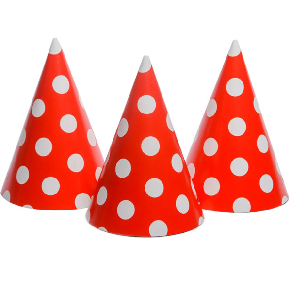Ковпак святковий "Горошок червоний" 7003-0009, 15см, в упаковці 20 шт (7003-0009)