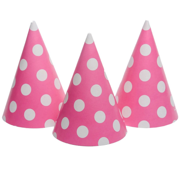 Ковпак святковий "Горошок рожевий" 7003-0011, 15см, в упаковці 20 шт (7003-0011)