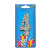 Свічка для торта "Цифра 4" 8011-0005 срібло блиск